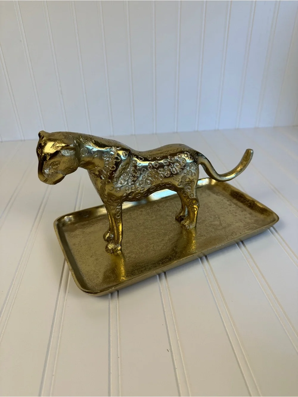 Gold Leopard Jewelry Tray - Decorative Metal Catchall